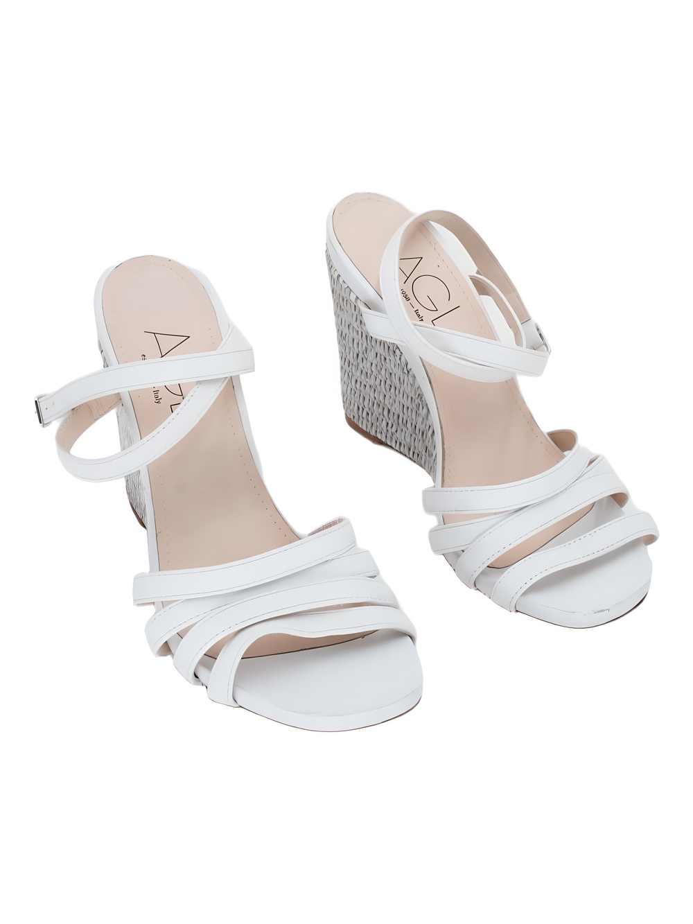 AGL Dora Ankle Strap Wedge Sandals White Size 5